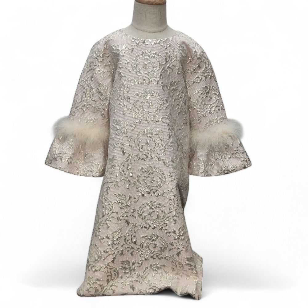 Halabaloo Dress Bell Sleeves Faux Fur Light Pink Silver Detail Read Description